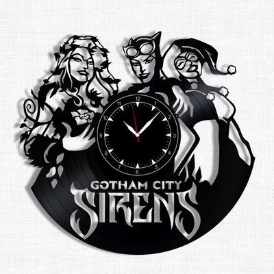 Настінний вініловий годинник Сирени Готем-Сіті, діаметр 30см Vinyl-Clock-Gotham City Sirens-1 фото