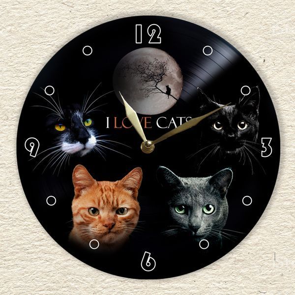 Wall Vinyl Record Clock Cats 12" 65-2-1 photo