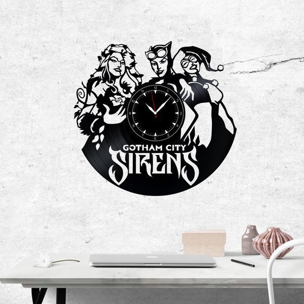 Настінний вініловий годинник Сирени Готем-Сіті, діаметр 30см Vinyl-Clock-Gotham City Sirens-1 фото