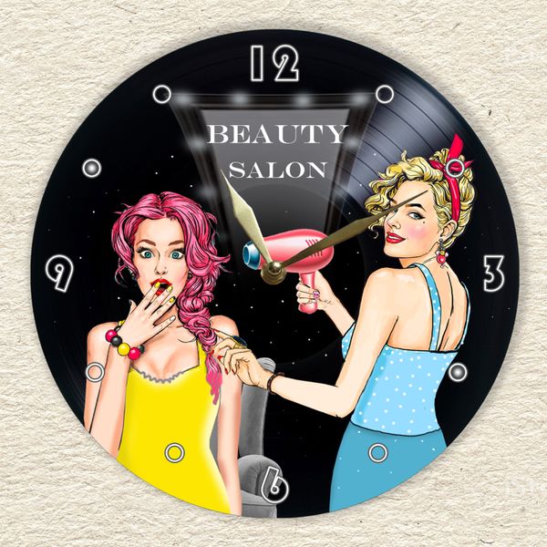 Wall Vinyl Record Clock Beauty Salon 12" UF-Clock-Beauty Salon-1 photo