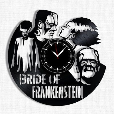 Настінний вініловий годинник Наречена Франкенштейна, діаметр 30см Vinyl-Clock-M-Bride of Frankenstein-2 фото