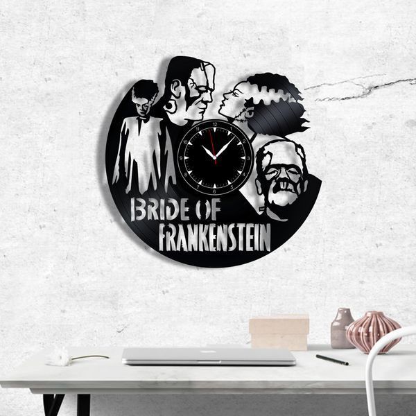 Настінний вініловий годинник Наречена Франкенштейна, діаметр 30см Vinyl-Clock-M-Bride of Frankenstein-2 фото
