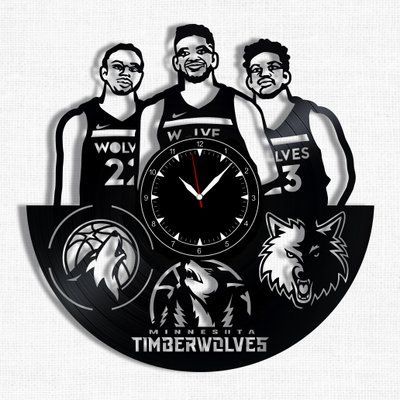 Настінний вініловий годинник Міннесота Тімбервулвз, діаметр 30см Vinyl-Clock-Minnesota Timberwolves-1 фото