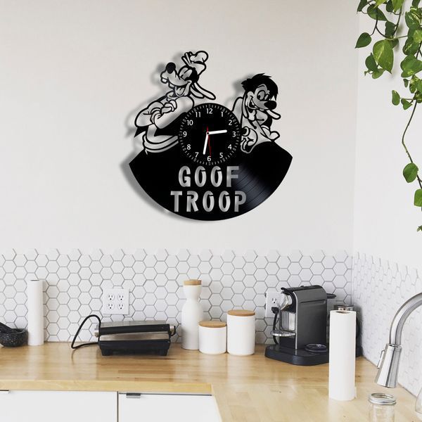 Настінний вініловий годинник Гуфі і його команда, діаметр 30см Vinyl-Clock-C-Goof Troop-1 фото