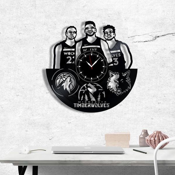 Настінний вініловий годинник Міннесота Тімбервулвз, діаметр 30см Vinyl-Clock-Minnesota Timberwolves-1 фото