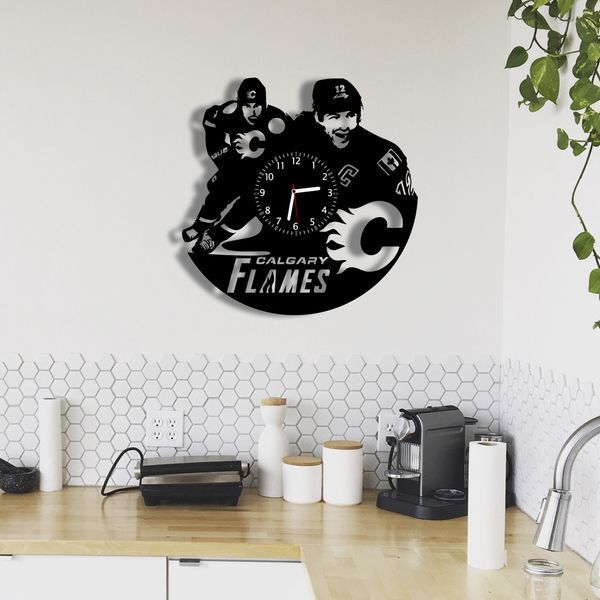 Настінний вініловий годинник Калгарі Флеймс, діаметр 30см Vinyl-Clock-Calgary Flames-1 фото
