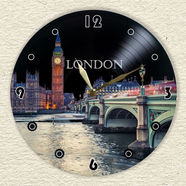 Wall Vinyl Record Clock London 12" 11-2-1 photo