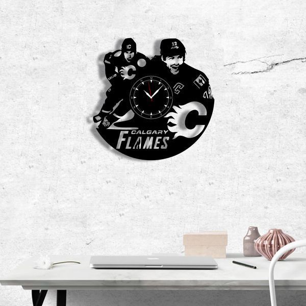 Настінний вініловий годинник Калгарі Флеймс, діаметр 30см Vinyl-Clock-Calgary Flames-1 фото