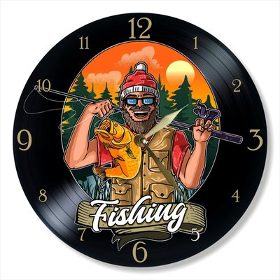 Wall Vinyl Record Clock Fishing 12" UF-Clock-Fishing-2 photo