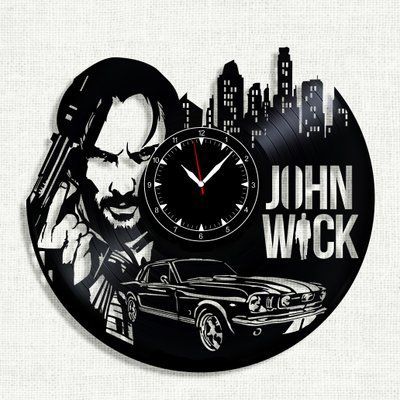 Настінний вініловий годинник Джон Уік, діаметр 30см Vinyl-Clock-M-John Wick-2 фото