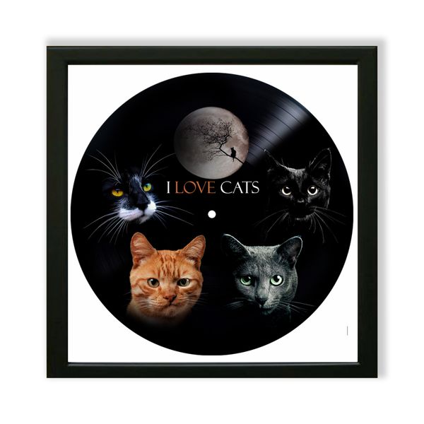 Vinyl Record Decor in a Wooden Frame Cats 14" UF-Frame-Cats-3 photo