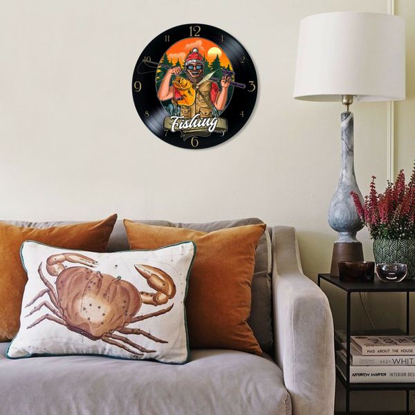 Wall Vinyl Record Clock Fishing 12" UF-Clock-Fishing-2 photo