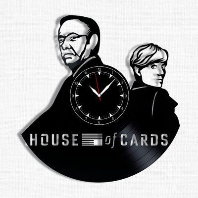Настінний вініловий годинник Картковий будинок, діаметр 30см Vinyl-Clock-M-House of Cards-1 фото