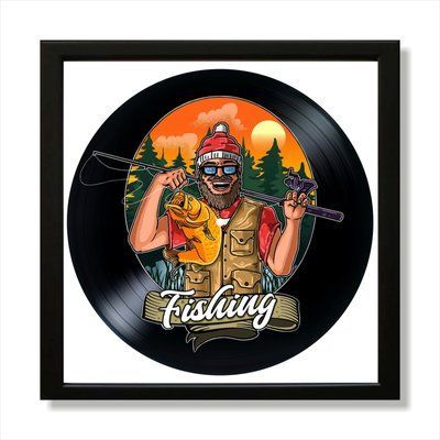 Vinyl Record Decor in a Wooden Frame Fishing 14" 119-4-1 photo