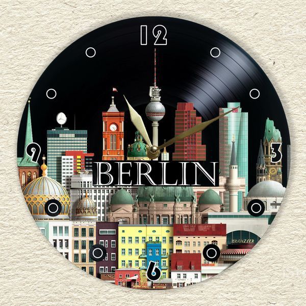 Wall Vinyl Record Clock Berlin 12" 14-2-1 photo