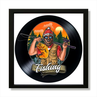 Vinyl Record Decor in a Wooden Frame Fishing 14" UF-Frame-Fishing-2 photo