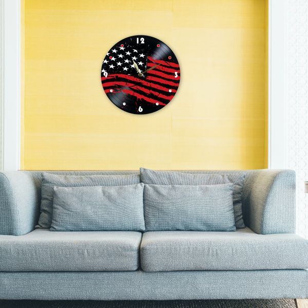 Wall Vinyl Record Clock US flag 12" 136-2-2 photo