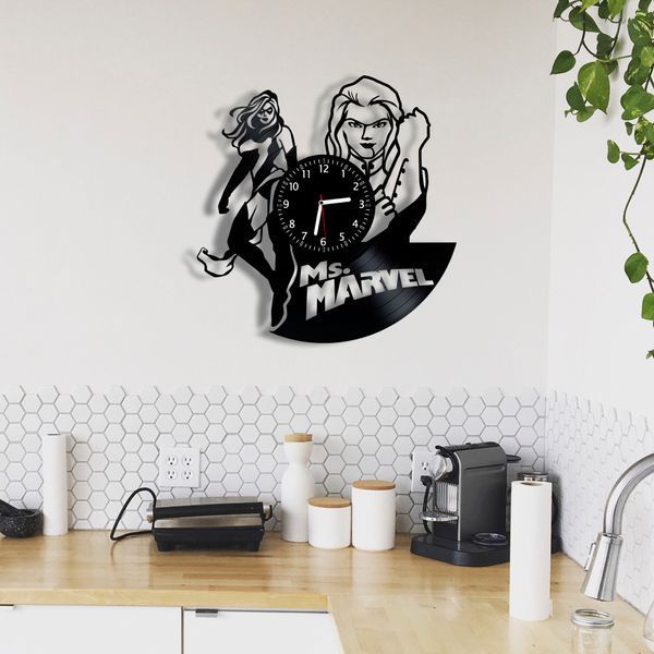 Настінний вініловий годинник Міз Ма́рвел, діаметр 30см Vinyl-Clock-Ms. Marvel-1 фото