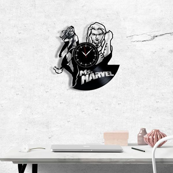 Настінний вініловий годинник Міз Ма́рвел, діаметр 30см Vinyl-Clock-Ms. Marvel-1 фото