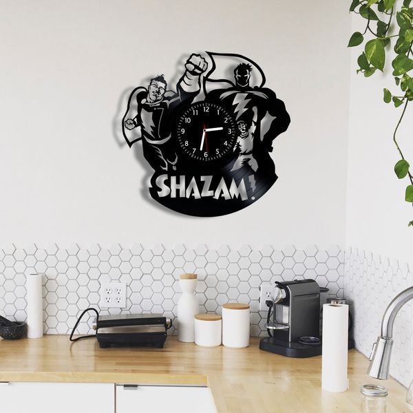 Настінний вініловий годинник Шазам, діаметр 30см Vinyl-Clock-Shazam-1 фото
