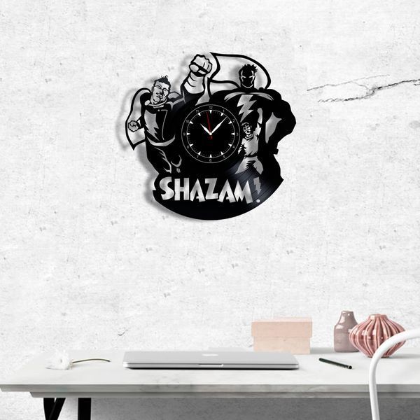 Настінний вініловий годинник Шазам, діаметр 30см Vinyl-Clock-Shazam-1 фото