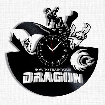 Настінний вініловий годинник Як приборкати дракона, діаметр 30см Vinyl-Clock-C-How to Train Your Dragon-1 фото