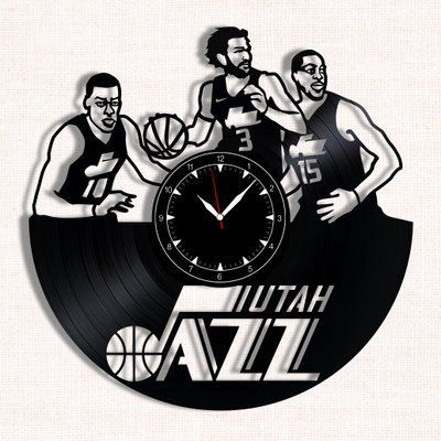 Настінний вініловий годинник Юта Джаз, діаметр 30см Vinyl-Clock-Utah Jazz-1 фото