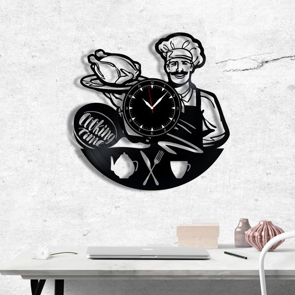 Wall Vinyl Record Clock Kitchen 12" Vinyl-Clock-Pizza -1 photo