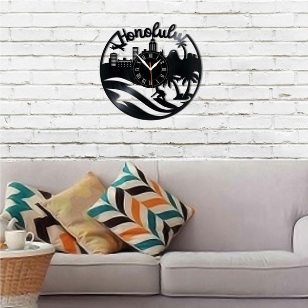 Wall Vinyl Record Clock Honolulu 12" 26-1-1 photo