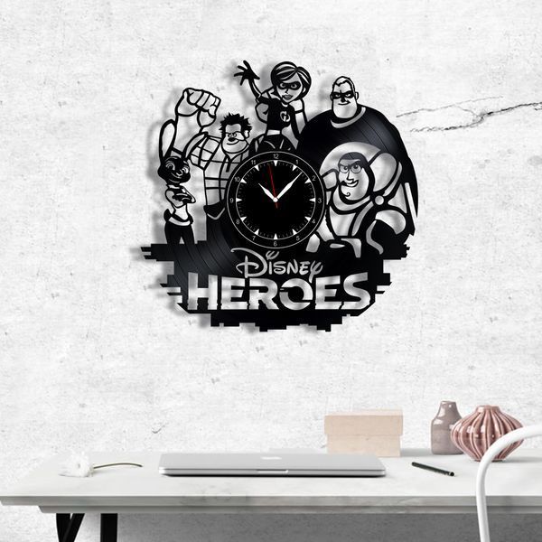 Wall Vinyl Record Clock Disney Heroes 12" Vinyl-Clock-C-Disney Heroes-1 photo