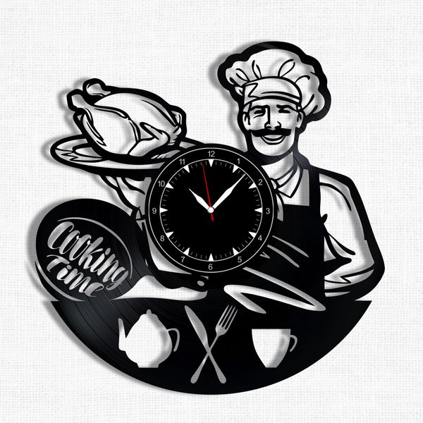 Wall Vinyl Record Clock Kitchen 12" Vinyl-Clock-Pizza -1 photo