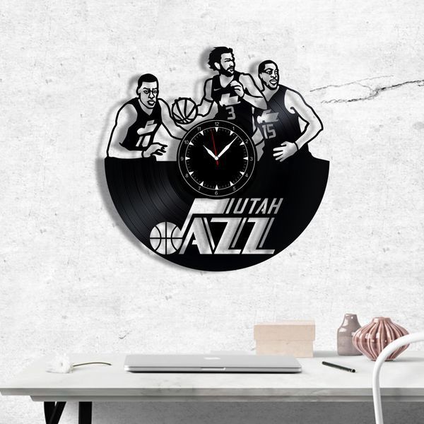 Настінний вініловий годинник Юта Джаз, діаметр 30см Vinyl-Clock-Utah Jazz-1 фото
