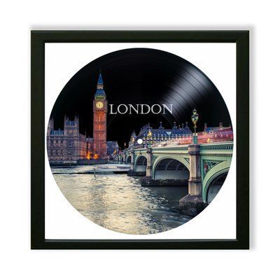 Vinyl Record Decor in a Wooden Frame London 14" 11-4-1 photo