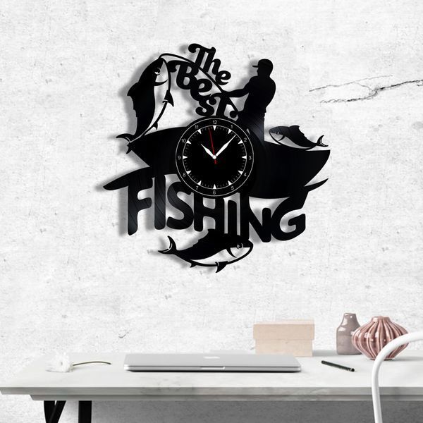 Wall Vinyl Record Clock Fishing 12" 119-1-1 photo