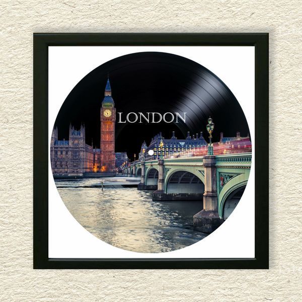 Vinyl Record Decor in a Wooden Frame London 14" 11-4-1 photo