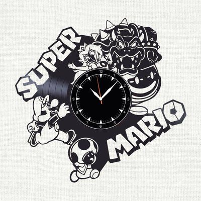 Настінний вініловий годинник Супер Маріо, діаметр 30см Vinyl-Clock-Super Mario-2 фото