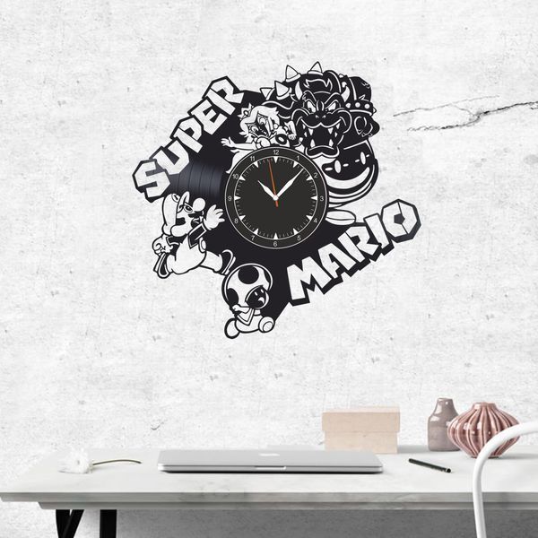 Настінний вініловий годинник Супер Маріо, діаметр 30см Vinyl-Clock-Super Mario-2 фото