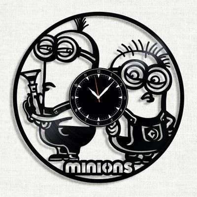 Настінний вініловий годинник Посіпаки, діаметр 30см Vinyl-Clock-C-Minions-3 фото