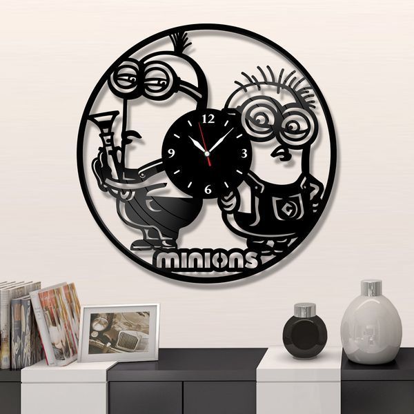 Настінний вініловий годинник Посіпаки, діаметр 30см Vinyl-Clock-C-Minions-3 фото
