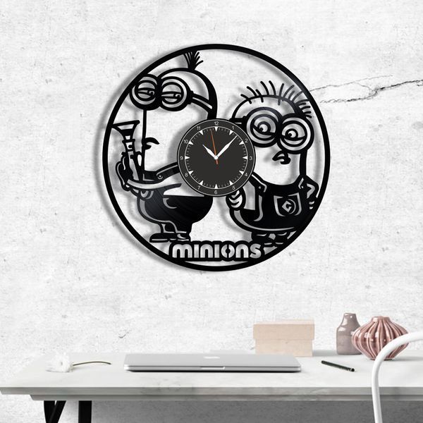 Настінний вініловий годинник Посіпаки, діаметр 30см Vinyl-Clock-C-Minions-3 фото