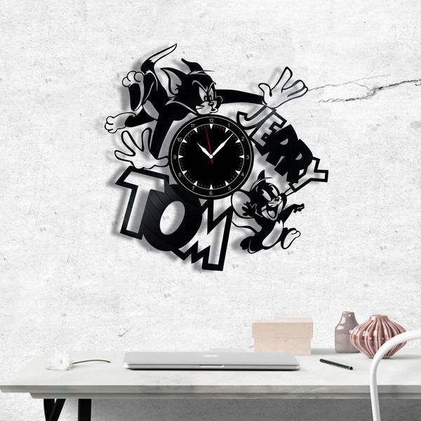 Настінний вініловий годинник Том і Джеррі, діаметр 30см Vinyl-Clock-C-Tom and Jerry-2 фото